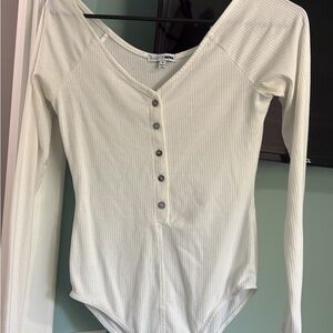 Fashion Nova Off-White Button-Up Bodysuit
